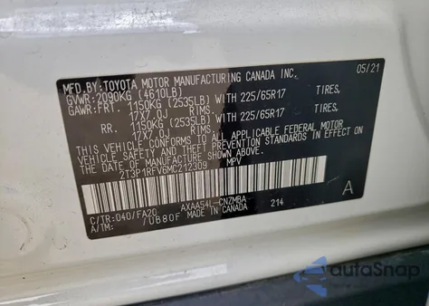 2021 Toyota Rav4 Xle from USA, damaged, VIN 2T3P1RFV6MC212309